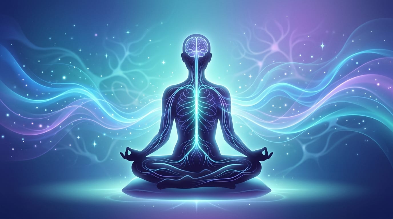 Human silhouette with glowing brain and parasympathetic nervous system pathways illustrating the truth about stress and smoking